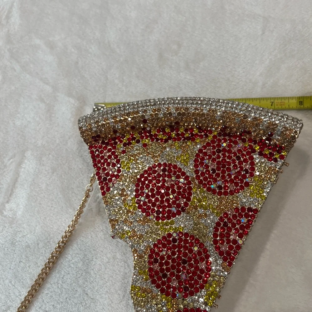 Embellished Pizza Slice Rhinestone Clutch in Red, Gold & Clear - Picture 6 of 16